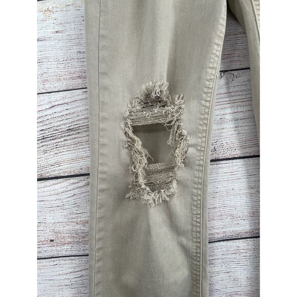 Risen Distressed Bootcut Jeans Women's Size 0/24 Tan/Beige Stretch - Picture 4 of 16